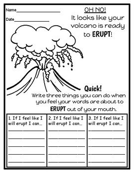 My Mouth is a Volcano activity sheet/ worksheet My Mouth Is A Volcano Stem, Therapeutic Activities For Kids, Anger Volcano Worksheet, My Mouth Is A Volcano Activities, Volcano Learning Activities, My Mouth Is A Volcano Anchor Chart, Therapeutic Art Activities For Anger, Volcano Homeschool, Social Work Activities