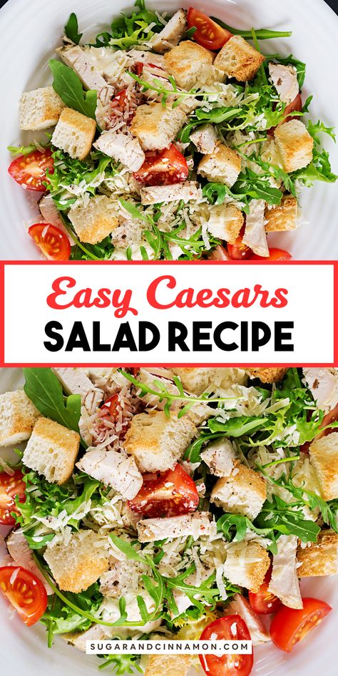 Make mealtime easy with this simple Caesar salad! 🥬💖 Packed with flavor and freshness, this recipe features crisp greens, zesty dressing, and savory parmesan cheese. Perfect as a side or a light meal. Don’t forget to save this pin for your go-to salad recipe! 📌✨ Small Side Salad Ideas, Easy Caesar Salad Recipe, Ceaser Salad Ideas, Ceased Salad, Salad Ceasar, Cesar Salad Recipe, Caesar Salads, Creamy Caesar Dressing, Snicker Apple Salad