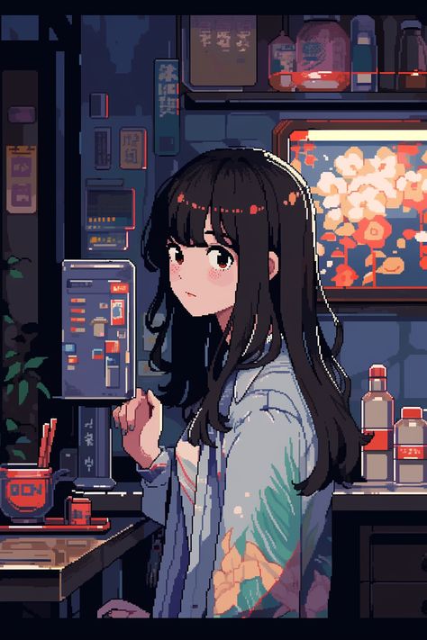 Pixel Art Poster, Lofi Girl, Anime Pixel, Pixel Art Background, Aesthetic Wallpaper Iphone, Anime Cover Photo, Anime Pixel Art, Pixel Art Design, 90s Aesthetic