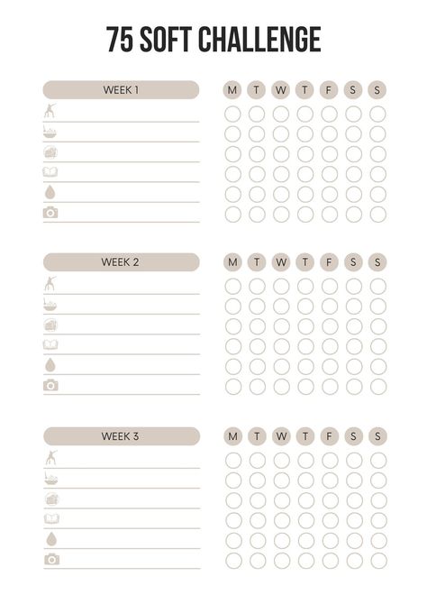 Workout Tracker Printable 75 Medium Challenge Tracker Free, 75 Soft Challenge Tracker Free, Workout Tracker Printable Free, Tracker Printable Free, 75 Challenge, Meal Challenge, 75 Soft Challenge Tracker, Ipad Things, 75 Soft Challenge