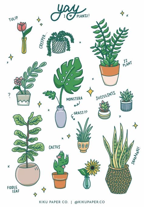 House Plants Drawing, Cute Plants Drawing, Remodeling Small Bathroom, House Plant Drawing, Cute Plant Stickers, Sharing Bedroom, Design For Notebook, Plants Drawings, Stickers Plants