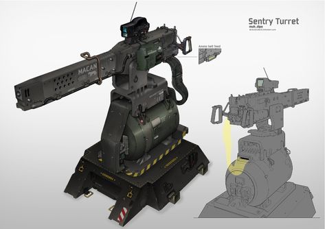 ArtStation - Sentry Turret, Dipo Muh. Turret Concept, Sentry Turret, Aerospace Design, Cyberpunk Rpg, Robot Animal, Surface Art, Military Technology, Tower Defense, Titanfall