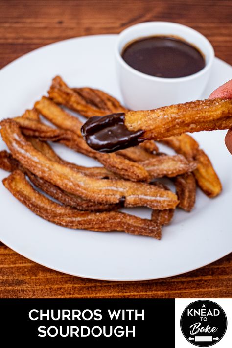 These churros are crispy, flaky, delicious and easy to make at home Sourdough Discard Churros, Sourdough Churros Recipe, Sourdough Churros, Starter Food, Mexican Churros, Churro Cake, Baked Churros, Sourdough Crackers, Starter Ideas