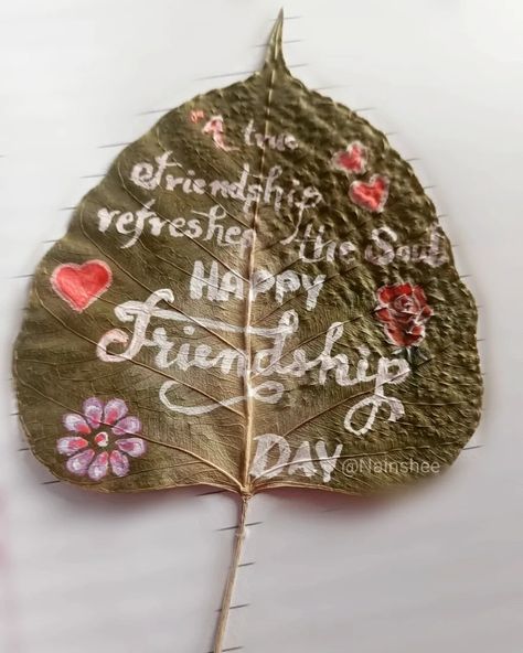 Dry leaf calligraphy artwork on frdship day Leaf Calligraphy, Dry Leaf Art, Calligraphy Artwork, Best Out Of Waste, Creative Things, Dry Leaf, Drawings Simple, Art Prints Quotes, Leaf Art