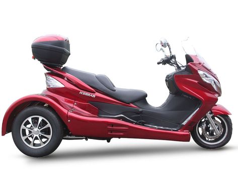 300cc, EFI, Water Cooled, Automatic with Reverse, Front/Rear Dual Disc Brake.www.icebearatv.com Trike Scooter, Honda Scooters, Moped Scooter, Motorcycles And Scooter, Cb 750, Trike Motorcycle, Scooters For Sale, Boy Toys, Sport Touring