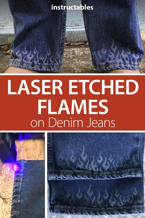 Laser Engraving Denim, Laser Engraved Denim, Laser Etching Ideas, Jeans Diy Ideas, Reuse Fashion, Etching Ideas, Laser Cut Fabric, Glowforge Projects, Router Projects