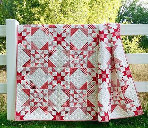 Red and White is so Beautiful in This Quilt - Quilting Digest Valentines Quilts, Red White Quilt, Accuquilt Quilts, Star Patchwork, Quilting Digest, Two Color Quilts, White Quilts, Red And White Quilts, Wish Upon A Star