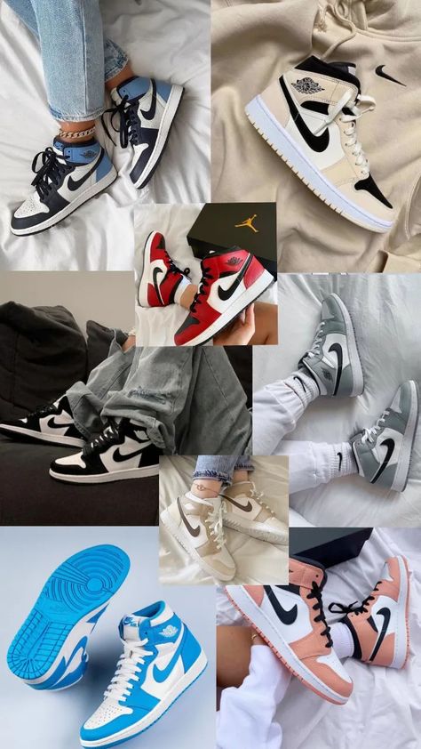 Hay zapatos (𝕵𝖔𝖗𝖉𝖆𝖓𝖘) de distintos colores Jordans Astethic, Jordan Collection Aesthetic, Style With Jordan Shoes, Outfits Con Jordan Mujer, Types Of Jordans, Jordan Women Shoes, Jordan Shoes For Women Sneakers, Tenis Nike Jordan, Basket Jordan