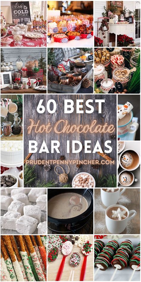 Keep your christmas party guests warm this winter with one of these creative hot chocolate bars. There are not only ideas for hot cocoa bars, but there are also hot chocolate recipes and hot chocolate topping ideas. These hot chocolate bar ideas will look great in your christmas kitchen! Christmas Cocoa Bar, Chocolate Bar Ideas, Hot Chocolate Bar Ideas, Hot Cocoa Bars, Hot Chocolate Bar Party, Christmas Hot Chocolate Bar, Hot Chocolate Toppings, Hot Cocoa Bar Sign, Hot Chocolate Party