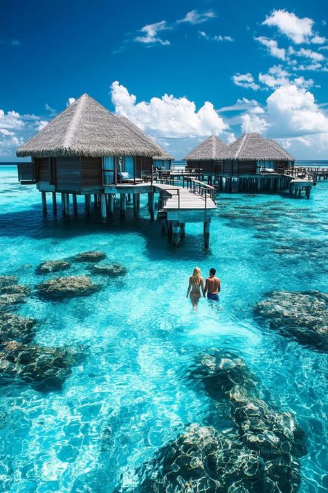 Escape to the Maldives with your partner for a dreamy romantic getaway. Stay in an overwater bungalow, enjoy snorkeling, spa treatments, and intimate dinners under the stars. 🏝️💫🌺 #MaldivesRomance #CouplesRetreat #TropicalLove Maldives Aesthetic Couple, Maldives Couple Photos, Maldives Couple, Honeymoon In Maldives, Maldives Male, Maldives Villa, Maldives Villas, Maldives Honeymoon, Overwater Bungalows