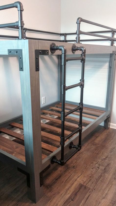 Floating Bunk Bed, Twin Bunk Bed For Boys, Bunk Bed Blueprints, Bunk Bed Rails, Homemade Bunk Beds Diy, Bunk Bed Railing, Bunk Bed Railing Ideas Diy, Bunk Beds Diy, Diy Bunk Beds For Small Spaces