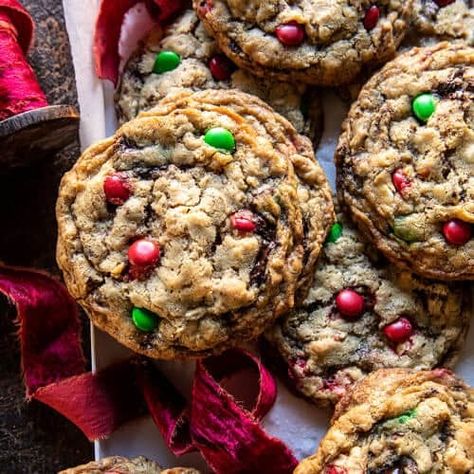 Christmas Monster Cookies - Half Baked Harvest Christmas Monster Cookies, Half Baked, Half Baked Harvest, Sweet Chocolate, Homemade Chocolate, Salted Butter, Monster Cookies, Cookies Et Biscuits, Baking Soda