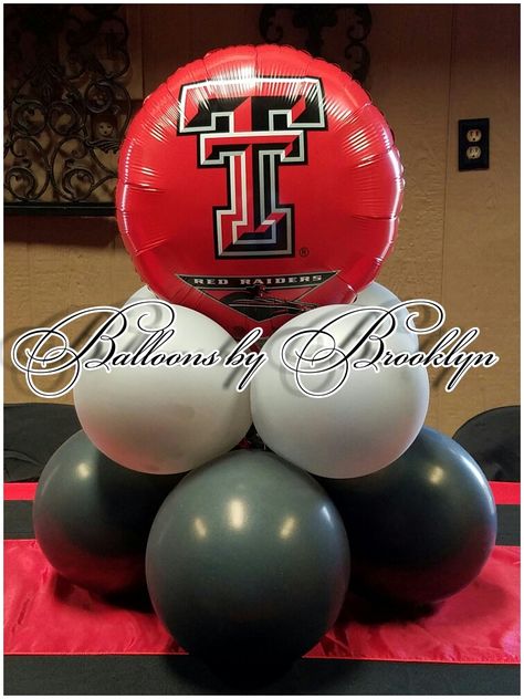 Texas Tech balloon centerpiece. Texas Tech Birthday Party, Texas Tech Graduation Party Decorations, Texas Tech Party Decorations, Texas Tech Party Ideas, Texas Tech Door Decoration, Texas Tech Graduation Party, Texas Tech Party, Texas Tech Dorm Decor, University Of Texas Decorations