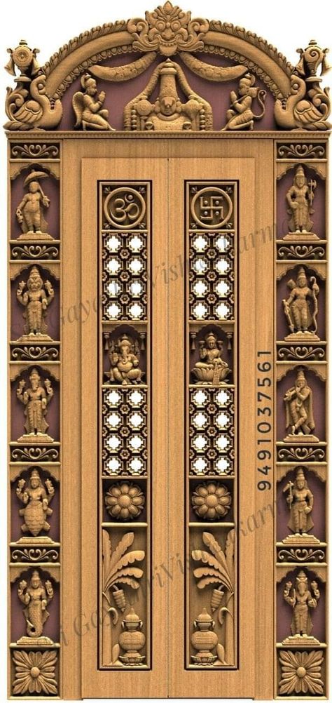 Pooja Room Door Design Traditional, Pooja Room Double Door Designs, Spooky Door Decorations, Pooja Cabinet, Wooden Double Front Doors, Indian Main Door Designs, Front Door Halloween Decor, Door Halloween Decor, Halloween Doors