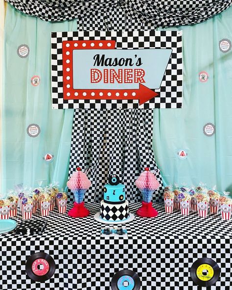 50s Diner Birthday Party Ideas, 50s Diner Retro Party Photos, Printable editable party decorations 50s Diner Decorations Diy, 1950s Birthday Party Theme For Men, Diy 1950s Decorations, 50s Diner Birthday Party, 50s Diner Party Decorations, 50s Birthday Party Theme For Kids, 50s Party Decor, Retro Birthday Party Decorations, Diner Party Theme