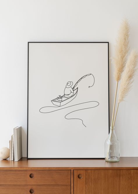 Lover Sketch, Fishing Sketch, One Line, Birthday Card Drawing, Line Art Print, Fish Drawings, Holiday House, Online Printing Services, Line Art Drawings