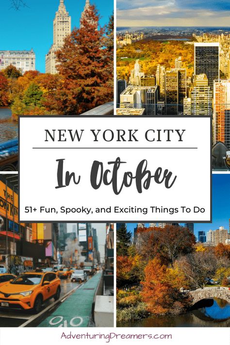 New York City in October: 51+ Exciting, Fun, and Spooky Things to Do in 2022 - Adventuring Dreamers Fall New York City, Fall In New York City, New York Trip Planning, Fall In Nyc, Fall Nyc, Autumn Things, Trip To New York City, New York October, New York City Vacation