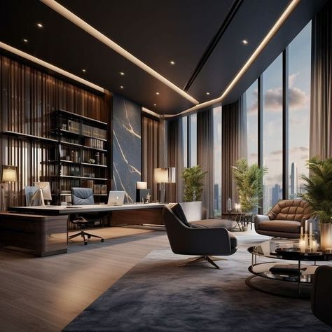 Ceo Office Design Luxury Modern, Ceo Office Design Luxury, High Ceiling Office, High Rise Office, Ceo Office Design, Ceo Design, Office Nyc, Ceo Office, Fancy Office