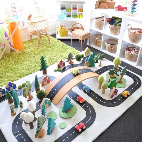 521 Likes, 6 Comments - waytoplay toys (@waytoplaytoys) on Instagram: “Repost • @lets.play.all.day A beautiful sunny day in the playroom 🌞 I hope everyone is having a…” Tape Roads For Toy Cars, Way To Play Road Ideas, Diy Road For Toy Cars, Car Tracks For Kids, Track Tips, Toy Road, Backyard Toys, Montessori Room, Beautiful Sunny Day