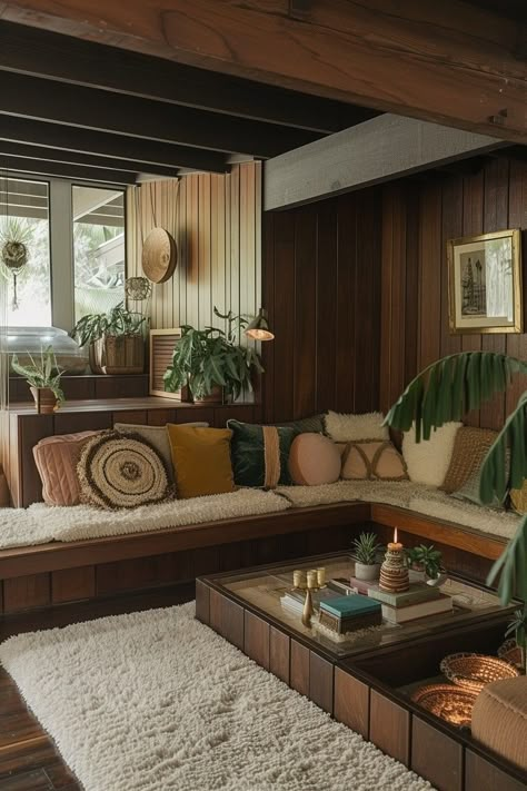 Electric Interior Design Style, 60s House Aesthetic, 70s Architecture Interiors, Architecture Brainstorming, 60s House Decor, 60s Home Aesthetic, 70s Home Aesthetic, 70s House Interior, 70s Bungalow