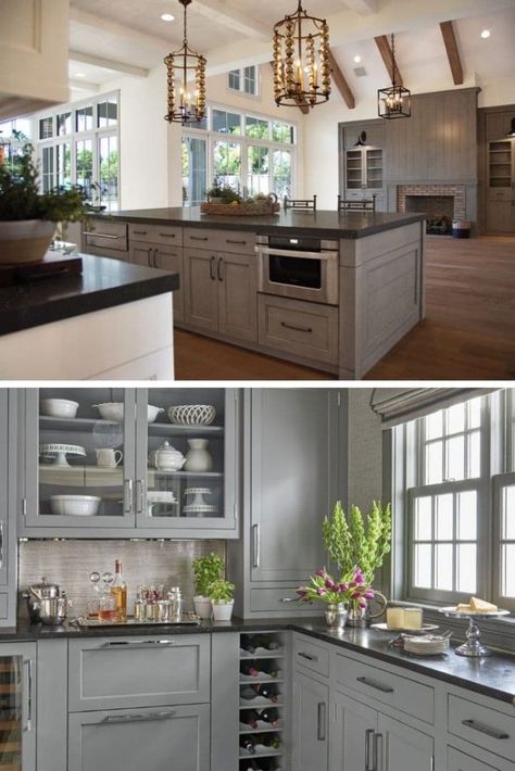 What Color Cabinets With Black Granite Countertops? (25 Ideas For 2021) Cabinets With Black Granite Countertops, Cabinets With Black Granite, Black Granite Kitchen, Color Cabinets, Light Grey Kitchen Cabinets, Black Kitchen Countertops, Countertops Ideas, Light Grey Kitchens, Kitchen Cabinet Color Ideas