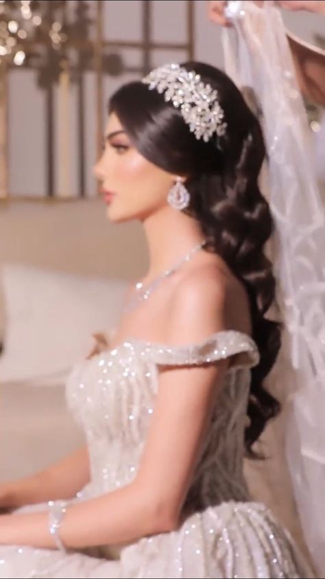 Hairstyles For Princess Dress, Crown And Veil, Bride Hairstyles With Veil, Wedding Hairstyles With Crown, Bridal Hair Down, Wedding Hairstyles Bride, Bridal Hair Updo, Elegant Wedding Hair, Tiara Hairstyles