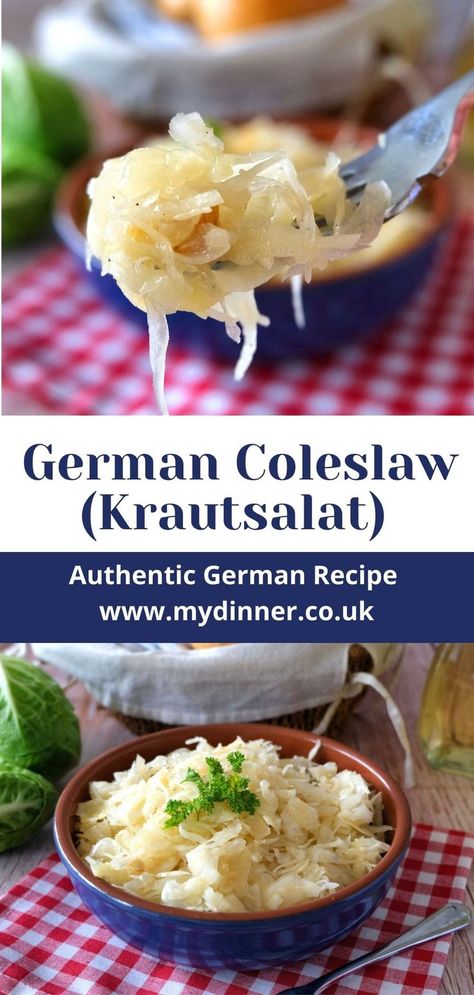 German Coleslaw Recipe, White Cabbage Salad, German Coleslaw, German Cabbage, Red Cabbage Coleslaw, Cabbage Salad Recipe, German Food Authentic, Coleslaw Salad, White Cabbage