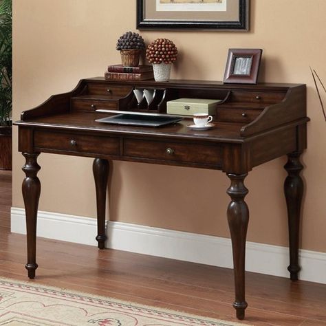 48 Liam Brown Traditional Writing Desk #homeoffice #desk Small Antique Desk, Traditional Writing Desk, Antique Writing Desk, Traditional Desk, Writing Desk With Drawers, Classic Desk, Desk In Living Room, Antique Desk, Coaster Furniture