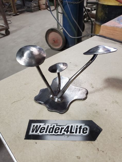 Welded Mushrooms, Mushroom Metal Art, Welding Women, Metal Mushroom, Psilocybin Mushrooms, Cool Welding Projects, Plate Drawing, Metal Ideas, Welding And Fabrication