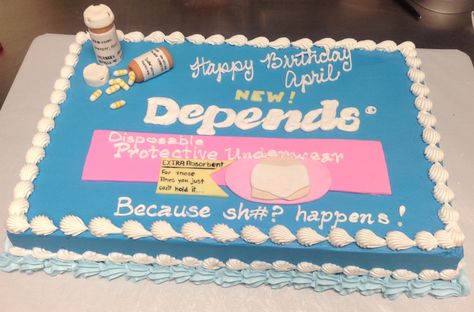 Lol... Depends cake made at County Line Bakery, Edmond, OK Depends Cake, Anna Cake, Birthday Traditions, 60th Birthday Party, Cute Cakes, 60th Birthday, Gag Gifts, How To Make Cake, Birthday Cakes