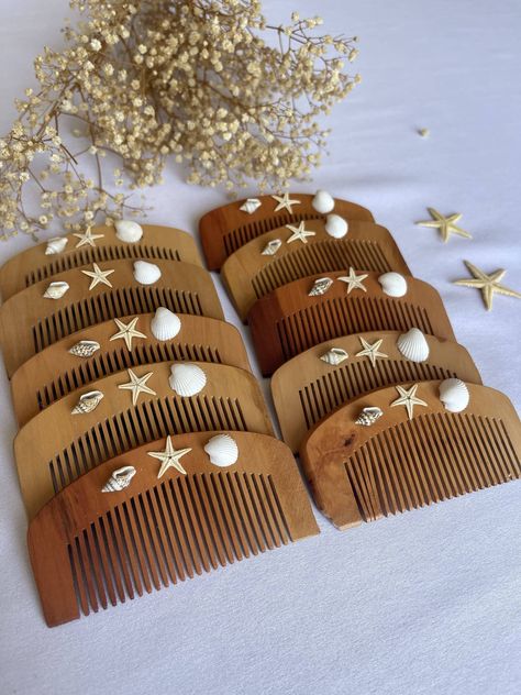 Bridal Shower Favors | Hair Combs Wedding Favors | Wedding Favors with Sea decors | Bridal Shower Gift for Guests | Beach Theme Party Favors Hair combs with beach decor are the best bridal shower gifts ever! These are so adorable and good quality wood type. I am pretty sure that your guests are going to ask where did you get this from! These beach decors are real and not plastic at all. I ship with UPS and FEDEX express shipping which takes 3-5 business days. Process time is 1 or 2 days. Feel fr Beach Bridal Shower Favors, Hair Combs Wedding, Beach Theme Party, Best Bridal Shower Gift, Mermaid Bachelorette, Gift For Guests, Dream Beach Wedding, Beach Bridal Showers, Sea Wedding