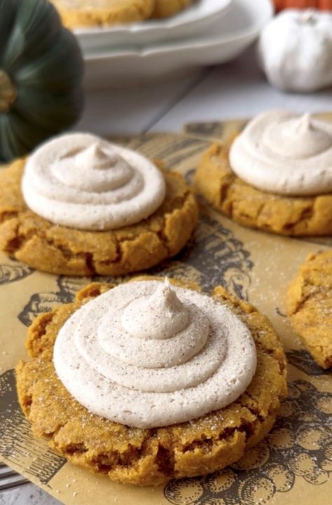 Sweet Monkey Pumpkin Cookies, Pumpkin Frosted Sugar Cookies, Pumpkin Crumbl Cookie, Fall Frosted Cookies, Wet On Wet Fall Cookies, Pumpkin Frosted Cookies, Pumpkin Cookies With Frosting, Fall Monster Cookies, Sweet Monkey Recipes