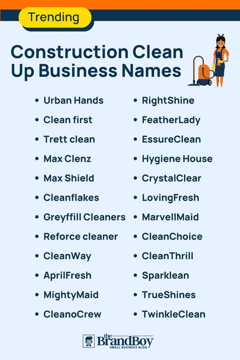 Construction Clean Up Business Names Maid Service Checklist, Cleaning Business Names, Cleaning Service Names, Cleaning Company Names, General Contractor Business, Cleaning Services Prices, Company Names Ideas, Construction Clean Up, Cleaning Services Company