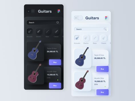 Neumorphism Style - Purchase Guitar App by Öztürk Erdağ on Dribbble Neumorphism Ui Design, Neumorphism Design, Neumorphism Ui, Smarthome App, Fitness Tracking App, Guitar App, Cycling App, App Login, Banking App