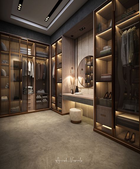 LUXURY DRESSING ROOM :: Behance U Shape Walking Closet, Walking Closet Ideas Modern, Walk In Closet Glass Doors, Walk In Closet Design Modern, Walk In Closet Ideas Modern, Walk In Robes Ideas Layout, Modern Closet Designs Bedrooms, Modern Luxury Closet Design, Bedroom With Walk In Closet Layout