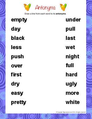 Worksheet | Antonyms | Here’s a worksheet for your student to practice finding antonyms. Antonyms For Grade 1, English Worksheets For Grade 1 Spelling Words, English Worksheets For Grade 2 Student, Grammar Worksheets High School, Study English Grammar, Antonyms Worksheet, Easy Math Worksheets, Hindi Grammar, Worksheets For Class 1