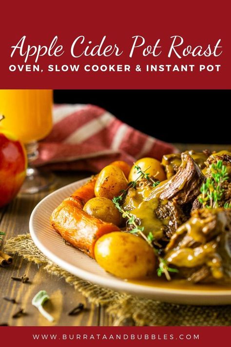 Cozy Fall Dinner Recipes, Braised Pot Roast, Roast Slow Cooker, Cozy Fall Dinner, Slow Cooker Apple Cider, Oven Pot Roast, Slow Cooker Pot Roast, Pot Roast Crock Pot Recipes, Instant Pot Pot Roast