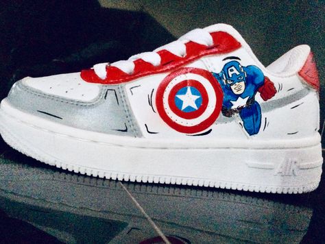 Marvel custom #kitroocustom #madagascarcustom #customshoes #customsneakers #handmade Captain America Shoes, Market Stall, Shoes Custom, Custom Shoes, Captain America, Marvel