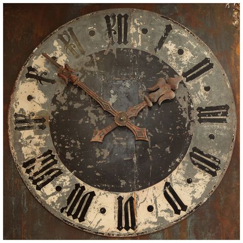 Huge French Black and White Clock Face France 1900 Monumental turn of the century salvaged French metal clock face with black and white paint, metal hands, and Roman numerals. Huge Clock, Big Clocks, White Clock, Clock Tattoo Design, French Industrial, White Clocks, Black Wall Clock, Cool Clocks, Old Metal