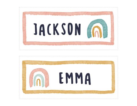 Name Labels Aesthetic Printable, Cubby Name Tags, Rainbow Theme Classroom, Classroom Name Tags, Cubby Tags, Name Tag For School, Desk Name Tags, Boho Rainbow Classroom, Rainbow Classroom