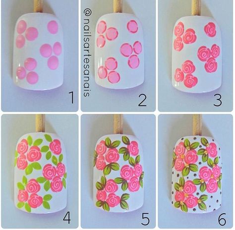 Floral Nail Art Designs, Nail Art Designs For Beginners, Simple Spring Nails, Rose Nail Art, Paint Flowers, Floral Nail Designs, Nail Art Techniques, Cute Spring Nails, Floral Nail