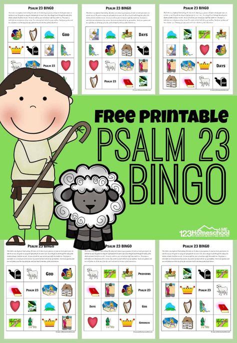 This free printable Psalm 23 BINGO is a fun way for children to learn Psalm 23 and work on recalling Psalm 23 memory work. We used this Bible game in our Sunday school lesson to go along with our unit on the Psalms and David. This is a fun psalm 23 activity sheets for kindergarten, first grade, 2nd grade, 3rd grade, and 4th grade students. Psalm 100 Craft For Kids, Psalm 23 For Preschoolers, Psalm 23 Sunday School Lesson For Kids, Psalm 23 Activities, Psalm 23 Craft, Psalm 23 Games For Kids, Psalm 23 Activities For Kids, Bible Bingo Printable Free, Psalm Sunday School Lesson