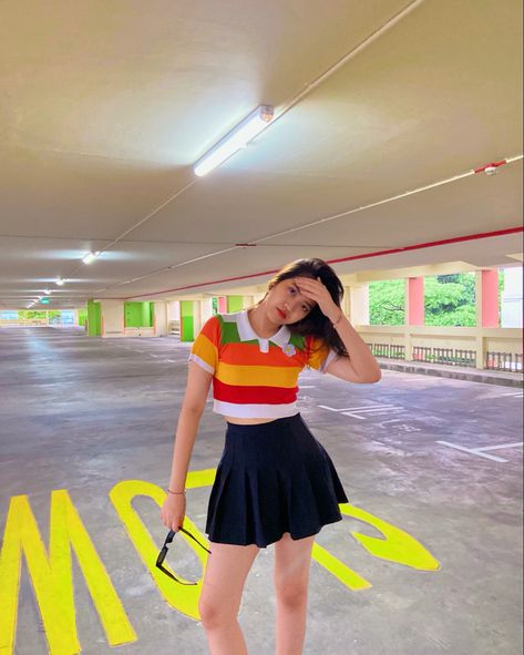 Tennis Skirt Polo Shirt, Carpark Photoshoot, Aesthetic Tennis, Fashion Shades, Photoshoot Aesthetic, Skirt Crop, Insta Pictures, Polo Top, Tennis Skirt