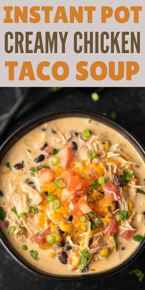 If you’re looking for something a little different to jazz up your menu plan, give this homemade Instant Pot Creamy Chicken Taco Soup Recipe a try. This recipe is so quick and easy! It doesn’t get any easier than using your instant pot! My family went crazy over this and we put it on our menu plan rotation. #eatingonadime #instantpotrecipes #tacosoup Southwest Chicken Instant Pot, Chicken Taco Soup Instant Pot, Creamy Chicken Taco Soup, Instant Pot Chicken Taco Soup, Chicken Pasta Soup, Chicken Taco Soup Recipe, Fiesta Chicken, Creamy Chicken Pasta, Allergen Free Recipes