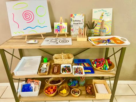 Montessori Cultural Shelves, Montessori Art Shelf, Open Ended Art, Tactile Art, Art Shelf, Childhood Art, Montessori Art, Art Studio Organization, Classroom Art