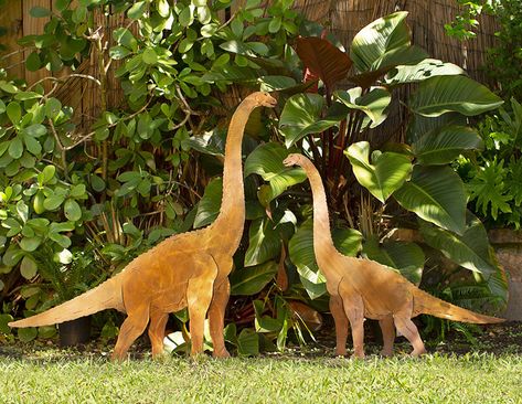 Plant Eating Brontosaurus Metal Lawn Sculptures Plant Eater, Tattoo Plant, Art Ornaments, Uncommon Goods, Lawn Ornaments, Sculpture Garden, Dinosaur Art, Backyard Makeover, Lawn Decor