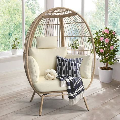 Garden Chairs | Wayfair Wicker Egg Chair, Egg Chairs, Basket Chair, Outdoor Loungers, Hanging Egg Chair, Cozy Seats, Patio Lounge Chairs, Chaise Lounges, Egg Basket