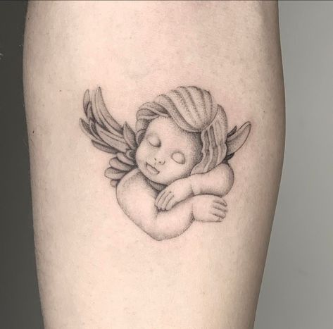 Sleeping Angel Tattoo, Gardian Angel Tattoo, Tattoo Ideas Angel, Angel Tattoo Ideas, Gardian Angel, Angle Tattoo, Baby Angel Tattoo, Sleeping Angel, Angel Tattoos