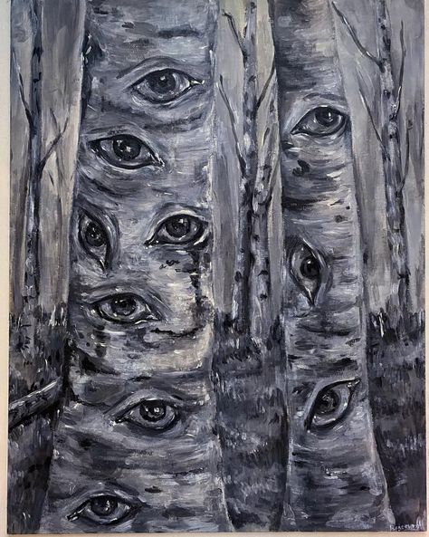 Drawing Of Paranoia, Grungy Paintings, Paranoia Painting, Tree Bark Painting, Julian Core, Fairy Moss, Creepy Paintings, Scary Drawings, Nature Art Drawings