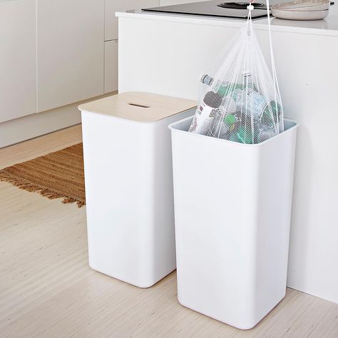 SmartStore 48L Collect Recycling Bin | The Container Store Recycle Bin Ideas, Indoor Recycling Bins, We Work Office, White Bin, Black Bin, Recycling Ideas, Recycle Bin, Lego Storage, Kitchen Bin